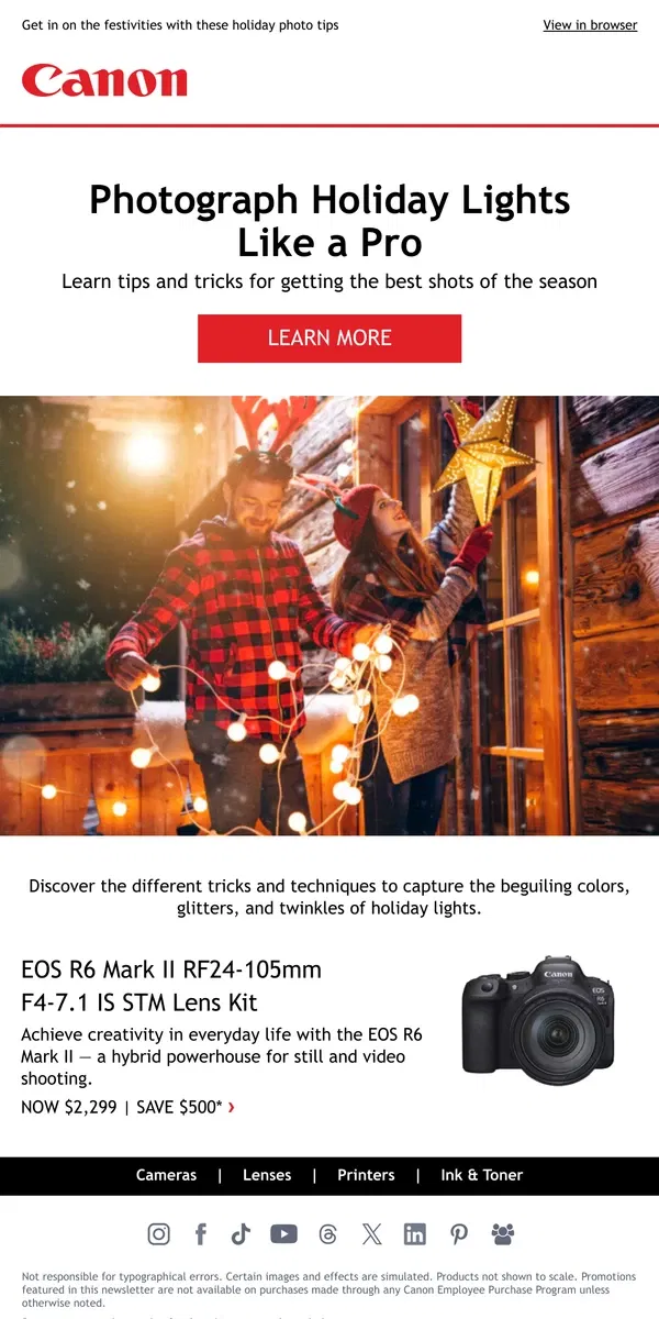 Email from Canon. Capture the Beauty of the Holiday Season 📷