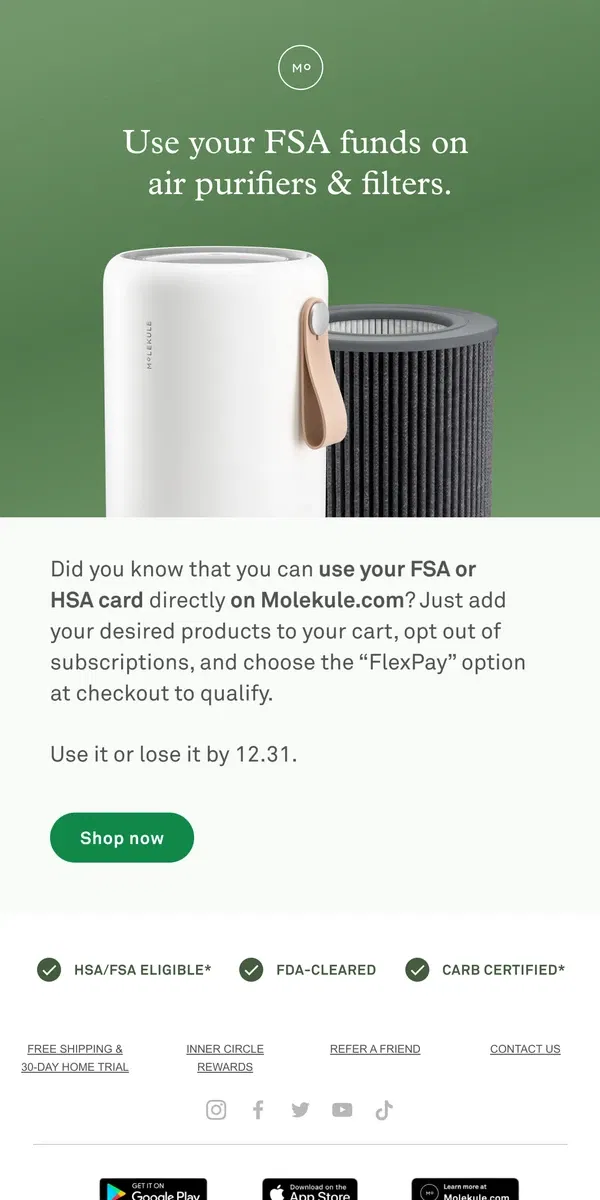 Email from Molekule. ⚠️ Your FSA funds expire 12.31