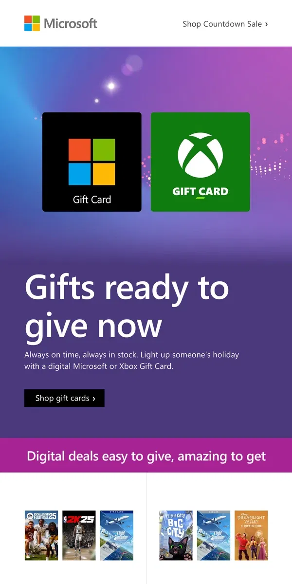 Email from Microsoft Store. Skip the lines with digital gifts