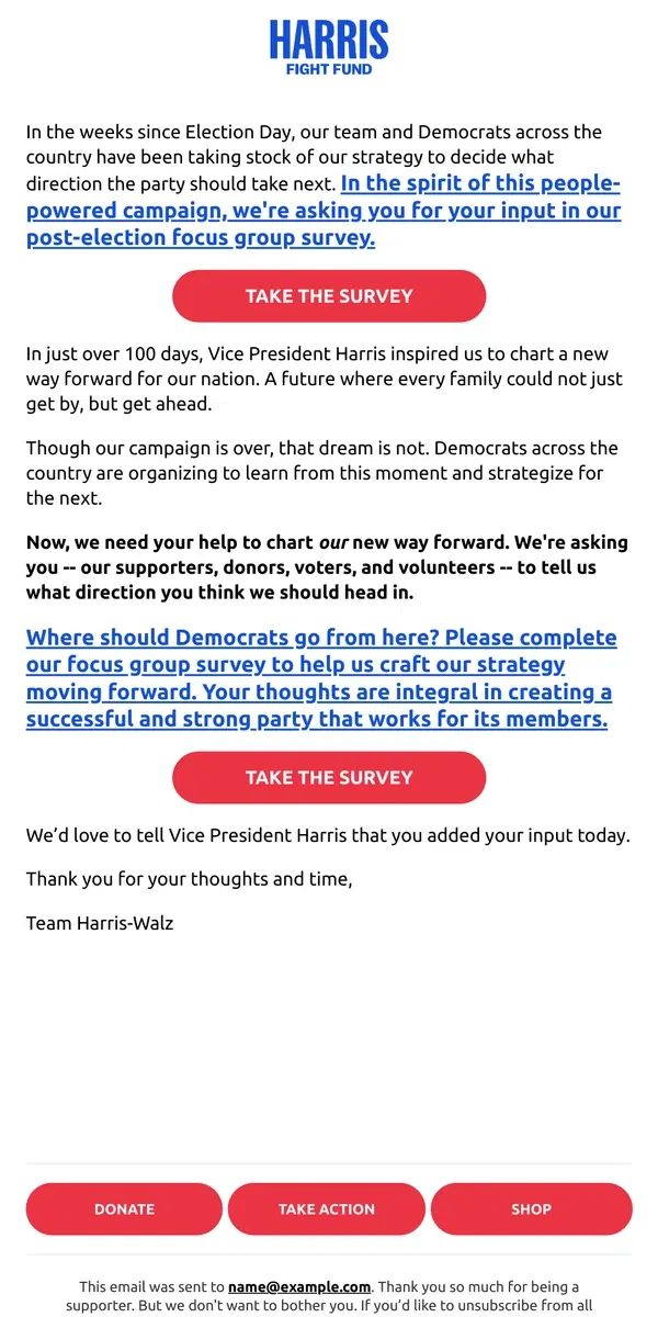 Email from Kamala Harris. Where should Democrats go from here?