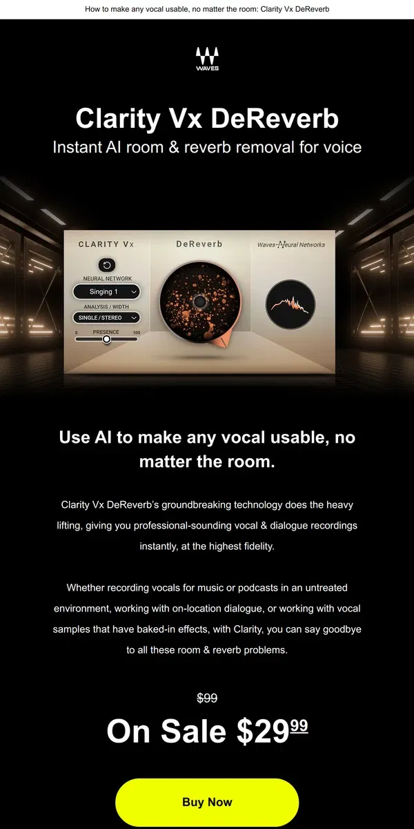 Email from Waves Audio. Vocal sample has baked-in reverb? Try this.