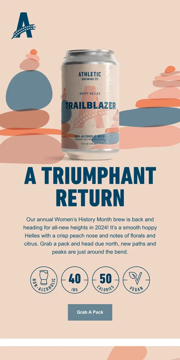 Email from Athletic Brewing Co. Trailblazer is BACK! 🥾