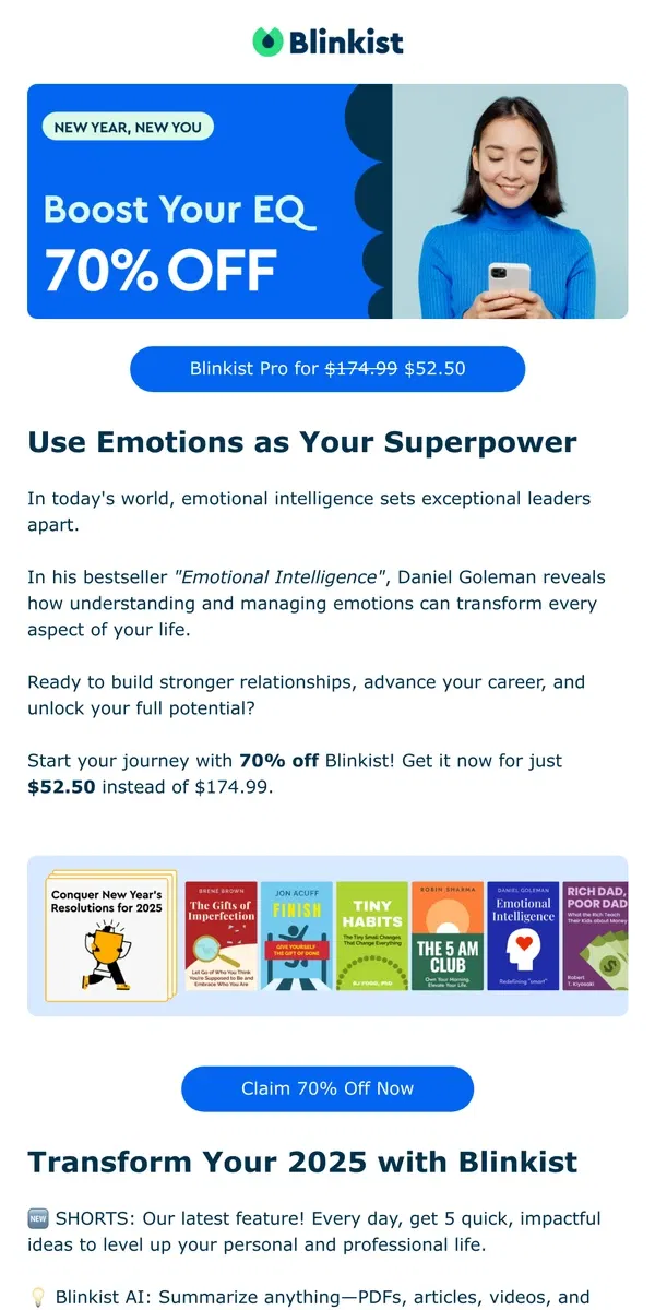 Email from Blinkist. 🌟 70% Off Blinkist: Enhance Your Emotional Intelligence