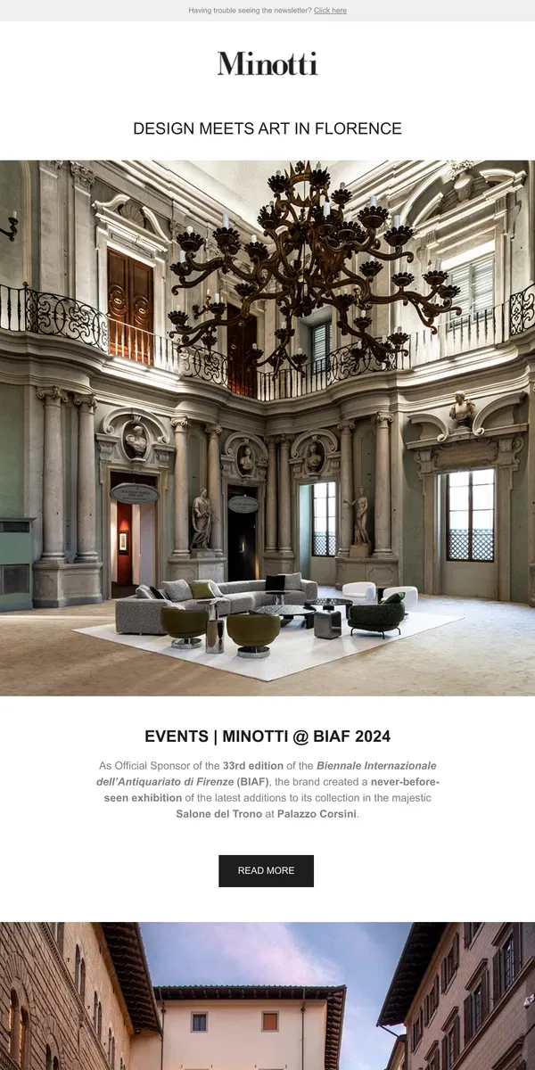 Email from MINOTTI. DESIGN MEETS ART IN FLORENCE