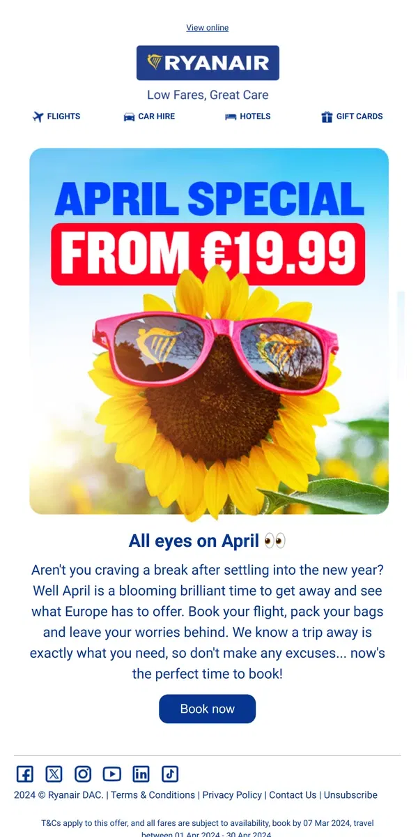 Email from Ryanair. Spring into April adventures ✈️