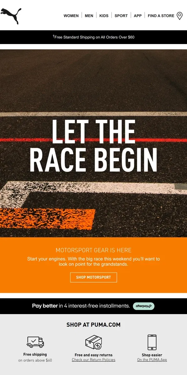 Email from Puma. Full Speed Ahead For Race Day