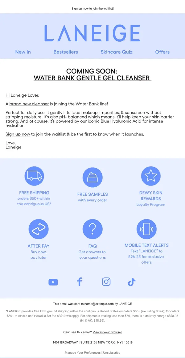 Email from LANEIGE. Coming Soon! NEW pH-Balanced Cleanser