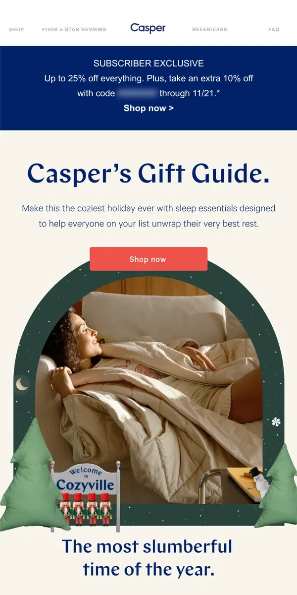 Email from Casper. Open for the coziest gift ideas.