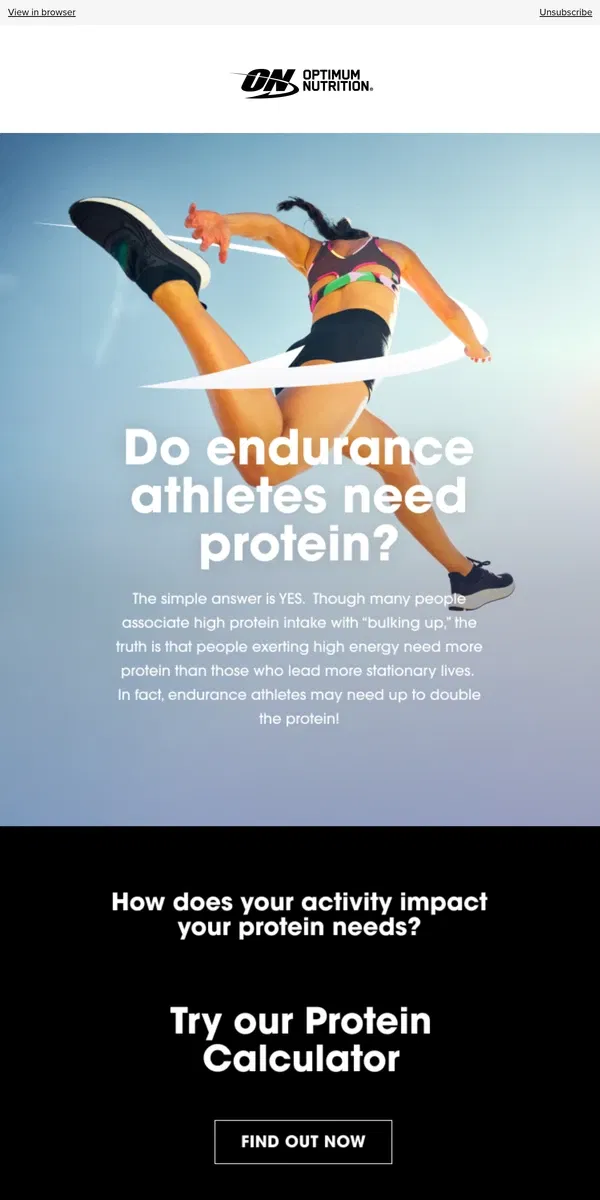 Email from Optimum Nutrition. Do Endurance Athletes Need Protein? 🤔