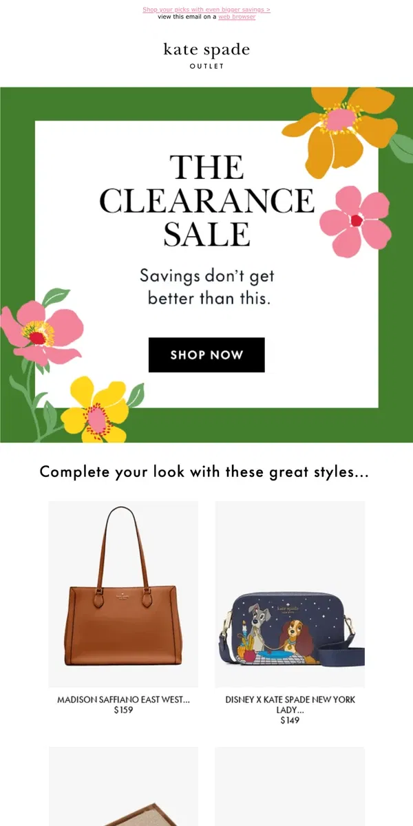 Email from Kate Spade. You're getting our best clearance styles