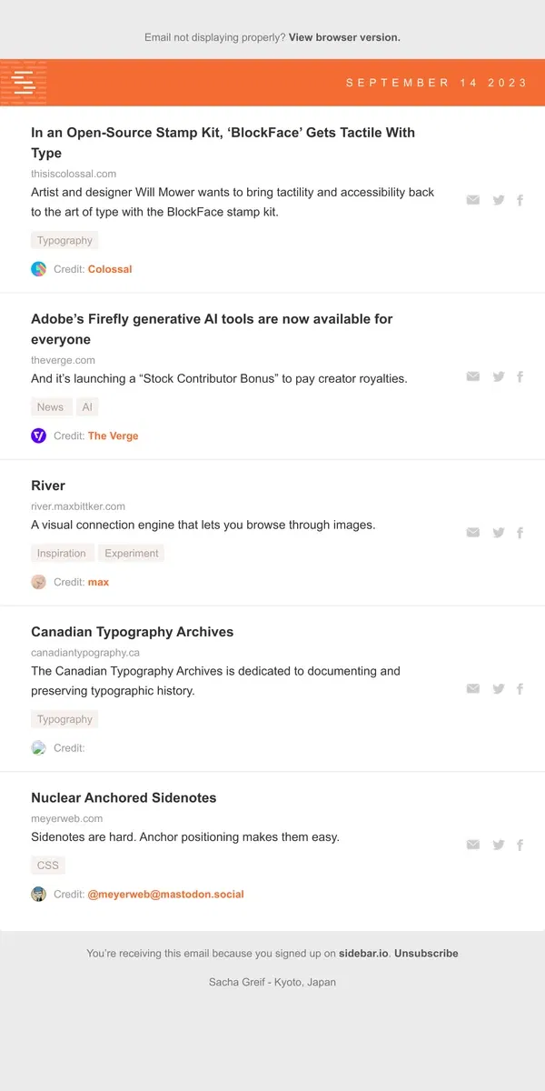 Email from Sidebar. BlockFace, Adobe Firefly, River, Canadian Typography, Anchored Sidenotes
