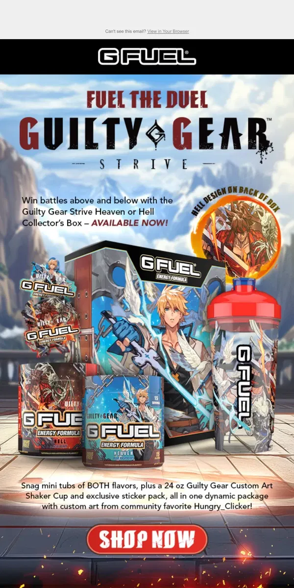 Email from G FUEL. Pre-Order Guilty Gear Strive Today!