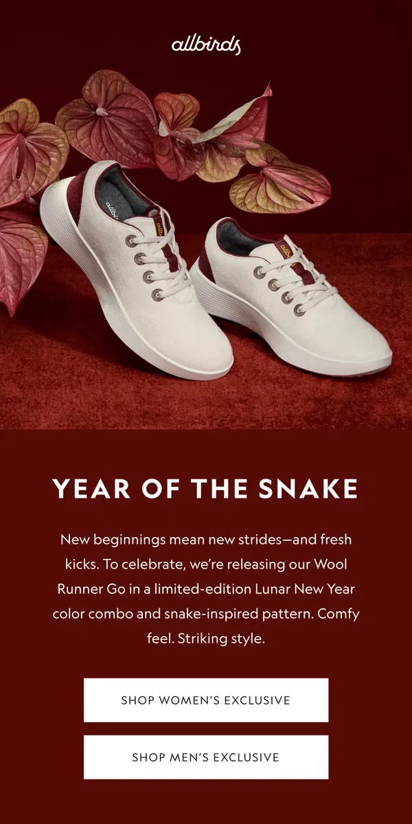 Email from Allbirds. New Exclusive: Lunar New Year Style 🐍