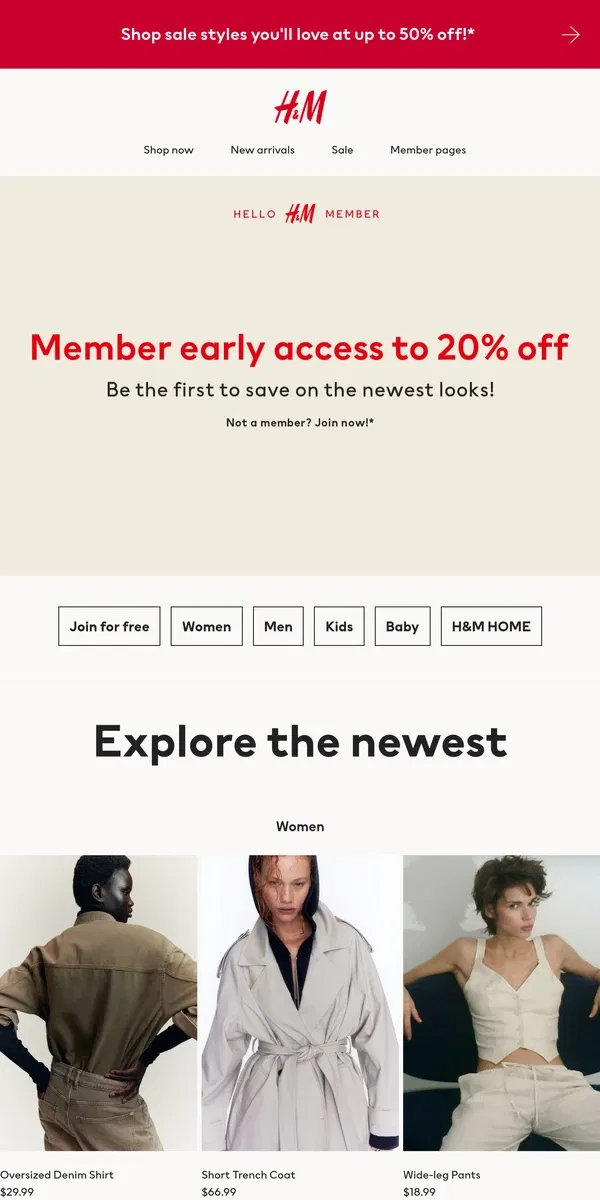 Email from H&M. Early access to 20% off ends soon!