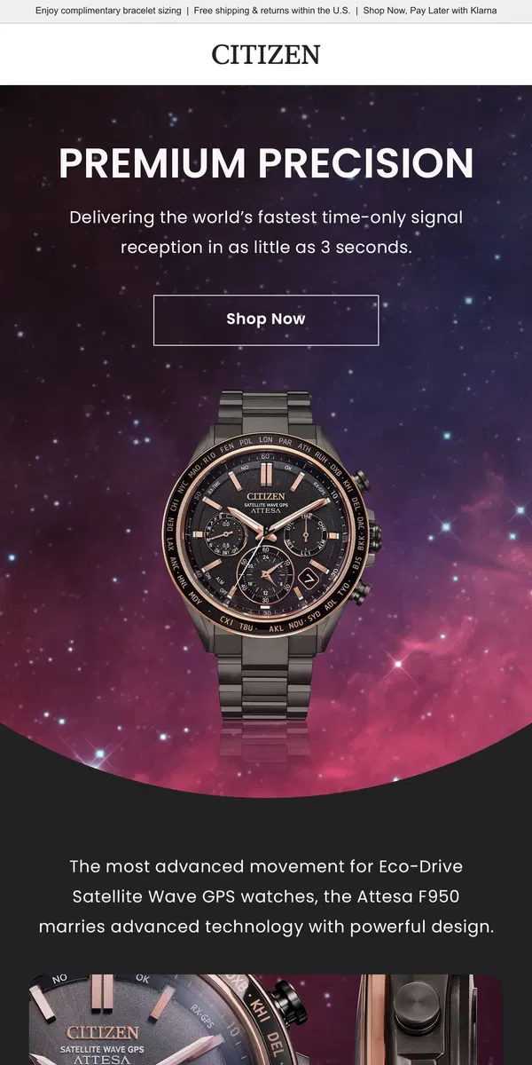 Email from Citizen Watch. A New Look for the Super Titanium™ Attesa