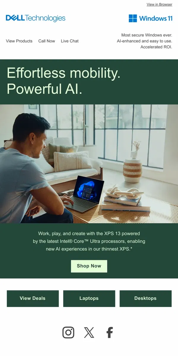 Email from Dell. New AI experiences in our thinnest XPS.