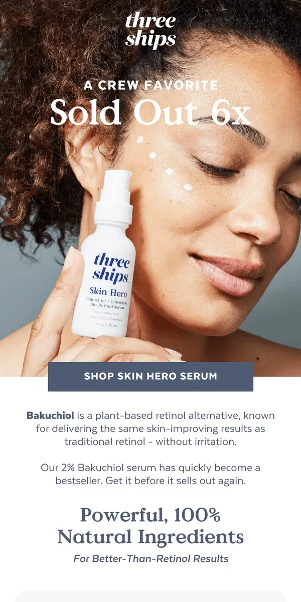 Email from Three Ships Beauty. 90% said their skin felt more plump 🤩