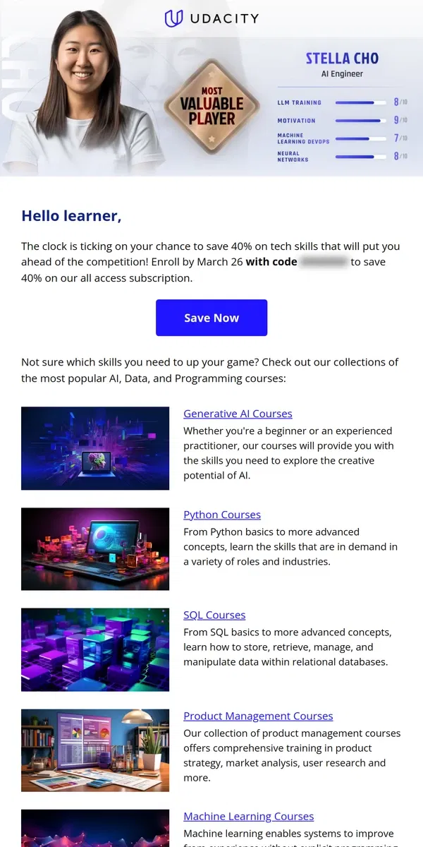 Email from Udacity. Save 40% before the clock runs out