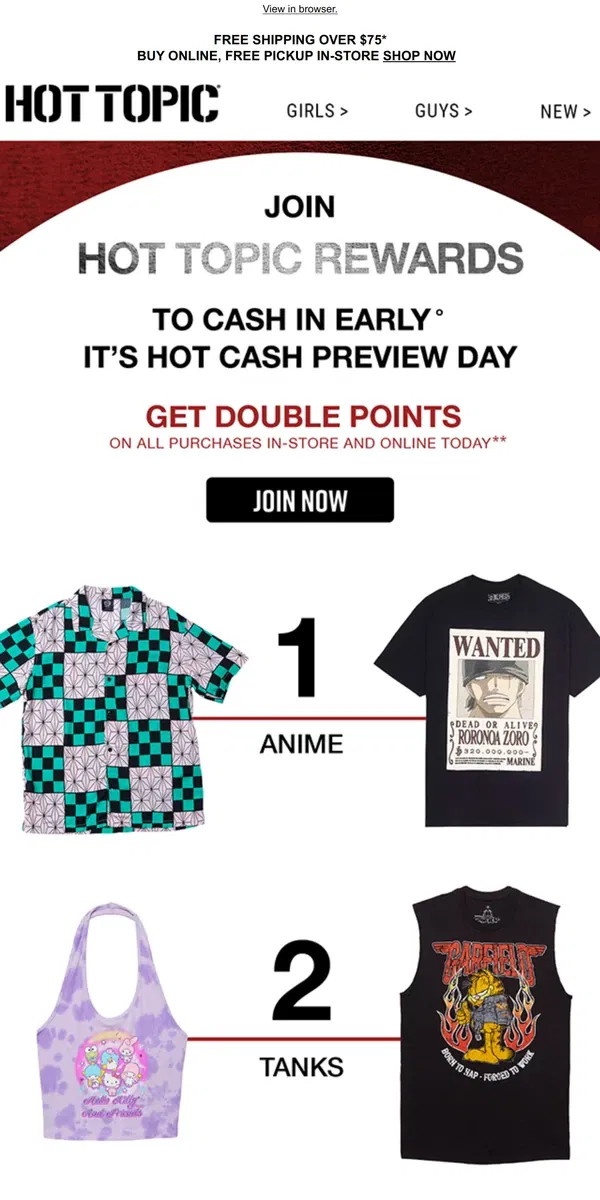 Email from Hot Topic. 🥇 Join HT Rewards to use Hot Cash FIRST 🥇