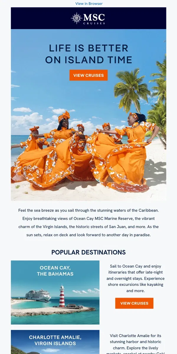 Email from MSC Cruises. Find Your Paradise in the Caribbean