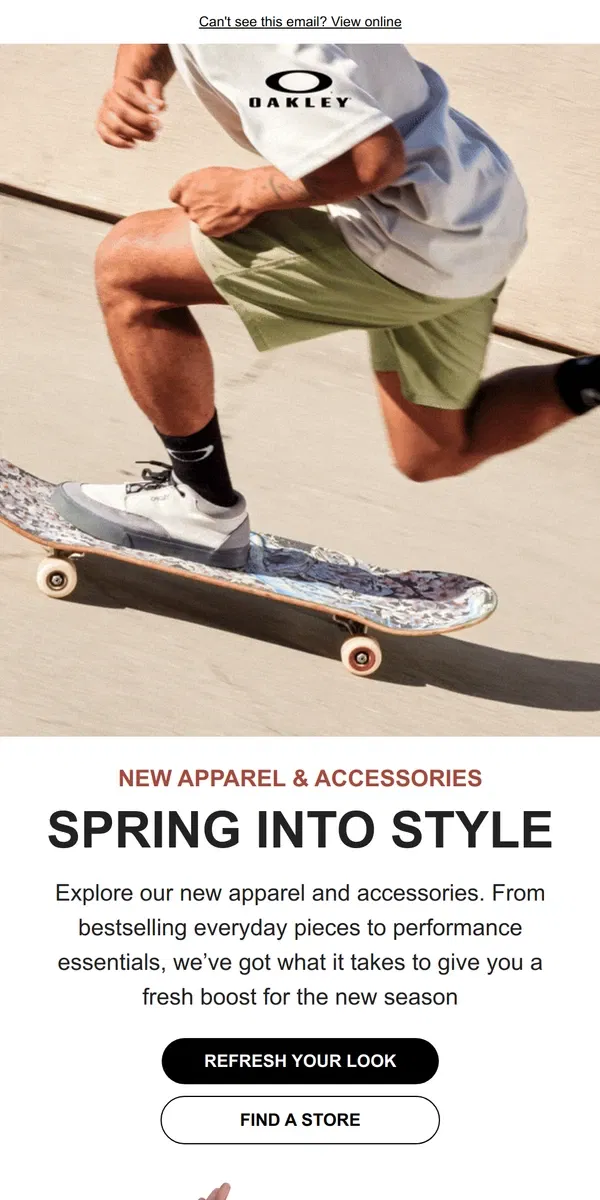 Email from Oakely. Just Landed: New Apparel & Accessories