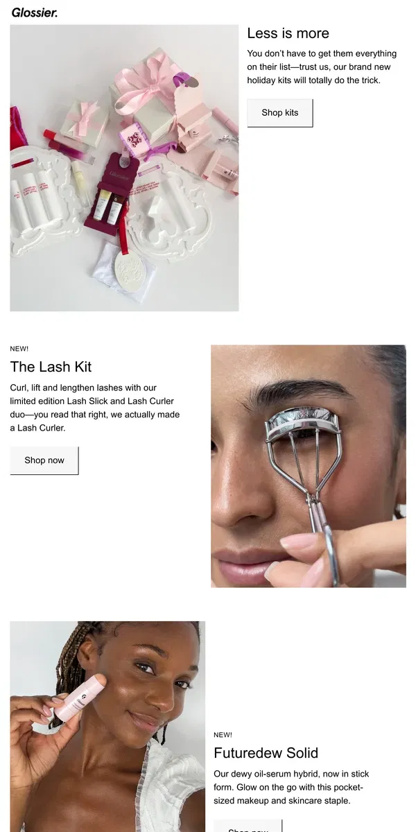 Email from Glossier. New! Holiday Kits