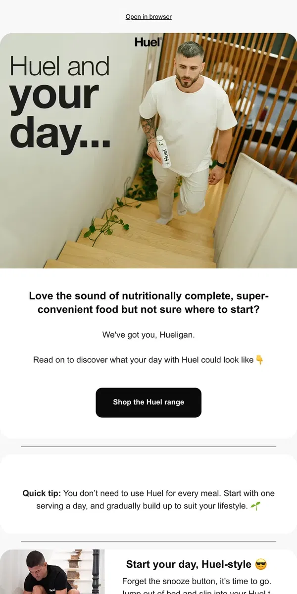 Email from Huel. Your personalised day with Huel 👉