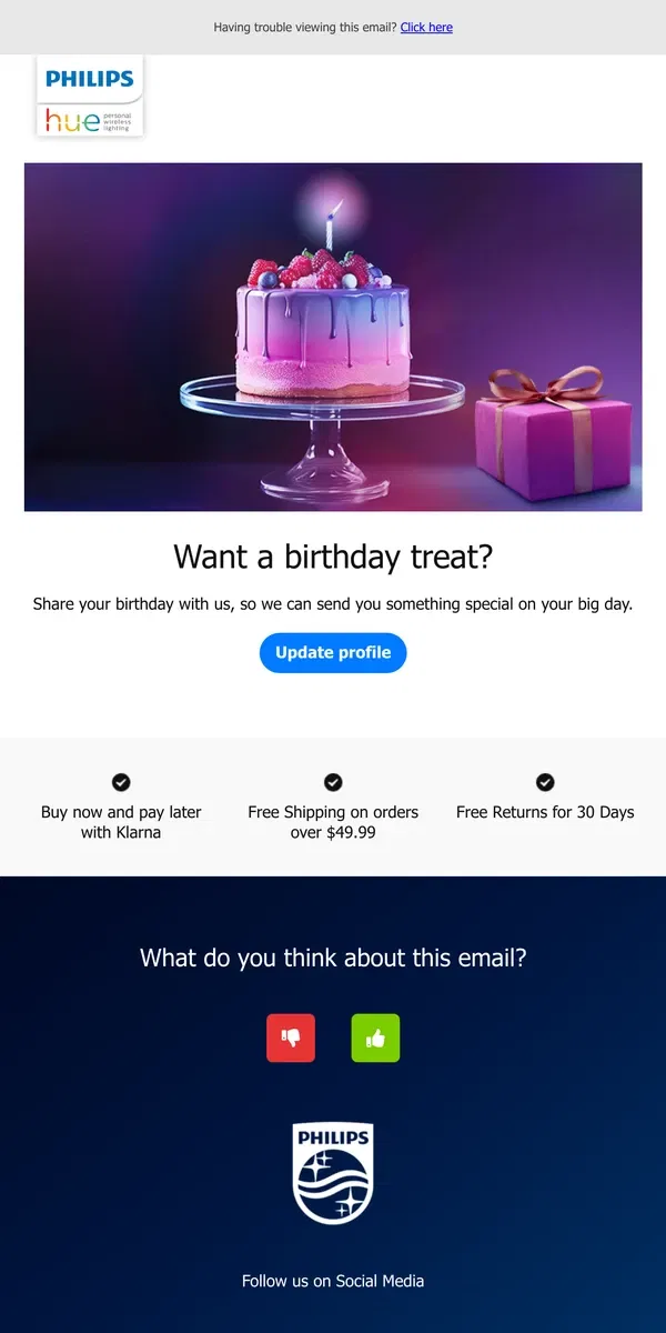 Email from Philips Hue. 🎁 Get a birthday treat! 