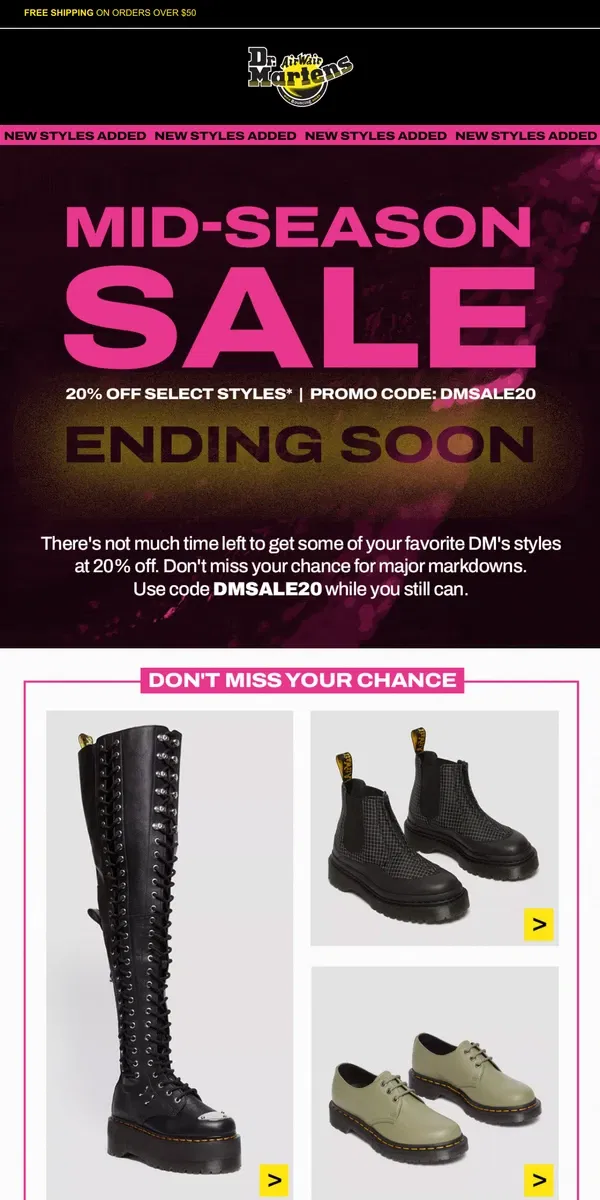 Email from Dr. Martens. Our Mid-Season Sale ends tomorrow