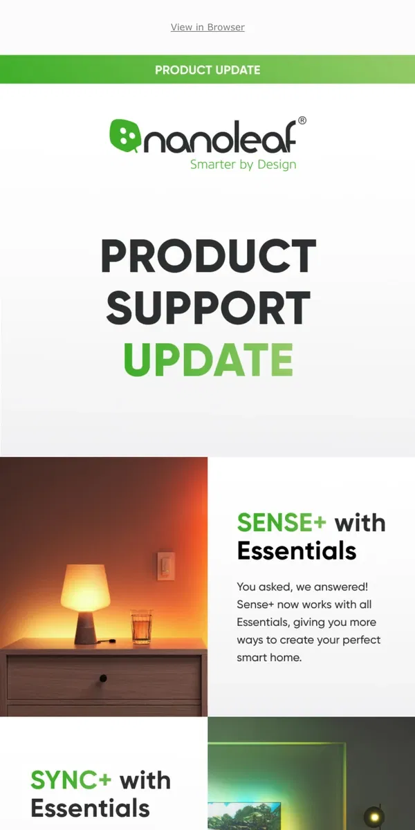 Email from Nanoleaf. All Essentials now supported on Sense+ and Sync+