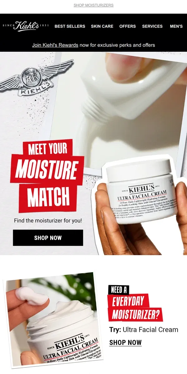 Email from Kiehl's. Find Your Hydration💧