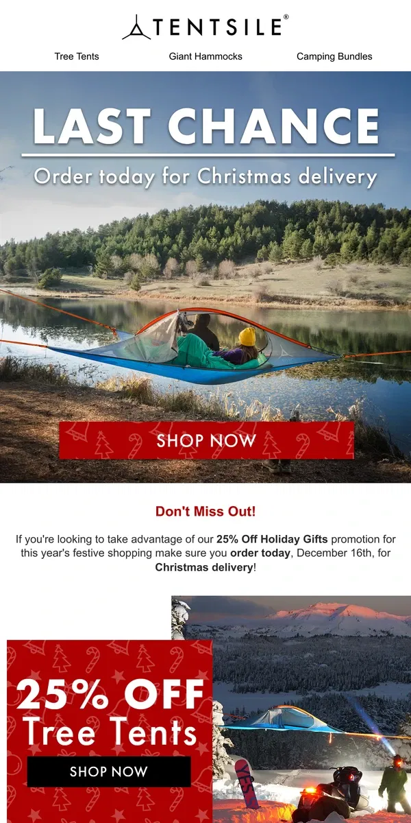 Email from Tentsile. Last Chance For Xmas Delivery 🎄