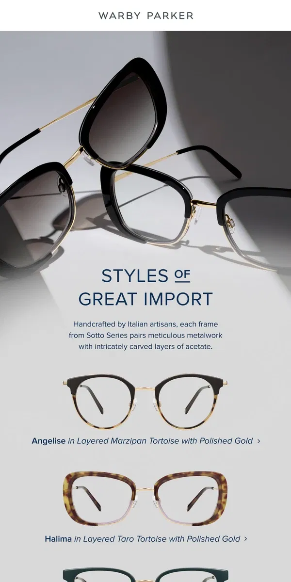 Email from Warby Parker. Just in from Italy