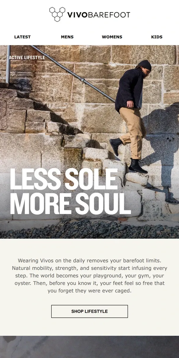 Email from Vivobarefoot. What if every day felt wild?