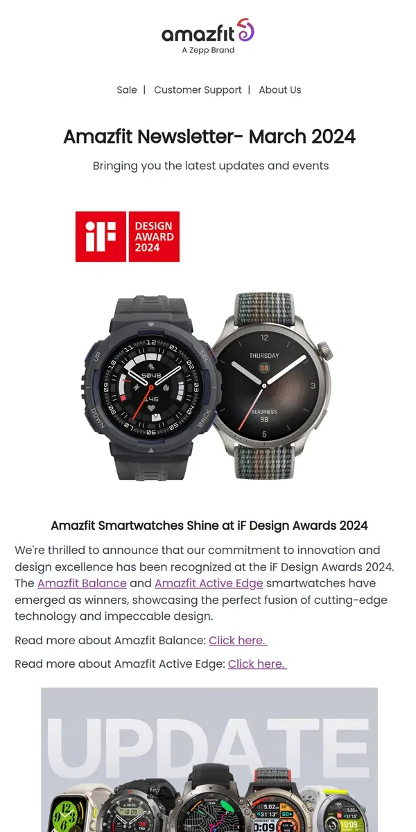 Email from Amazfit. Exciting Updates and News in the Amazfit March Newsletter!