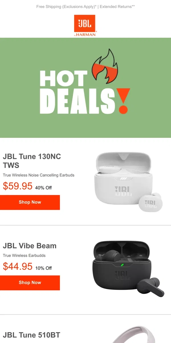 Email from JBL. Ends in 2 Days! Headphones Special Deals Up to 40% off!