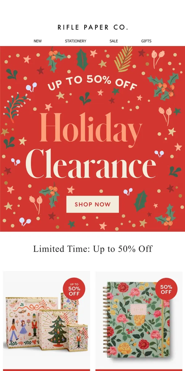 Email from Rifle Paper Co.. Limited Time: Up to 50% off 🎄