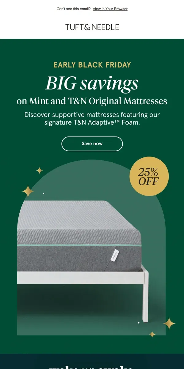 Email from Tuft & Needle. Save 25% on Mint and T&N Original