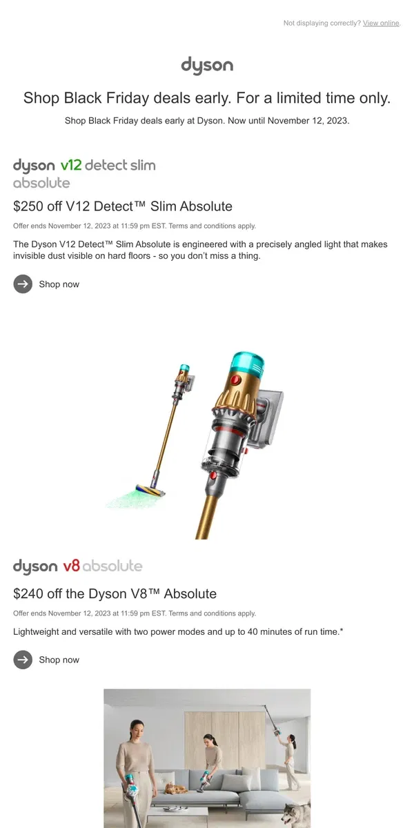 Email from Dyson. Shop Black Friday early