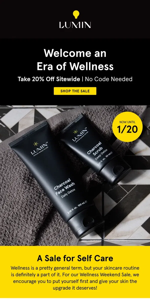 Email from Lumin. Premium Skincare 🤝 20% Off