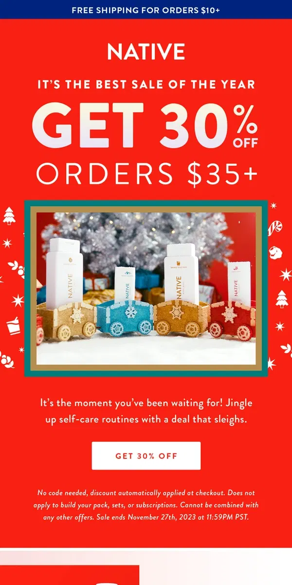 Email from Native. Save 30% and stock up on stocking stuffers