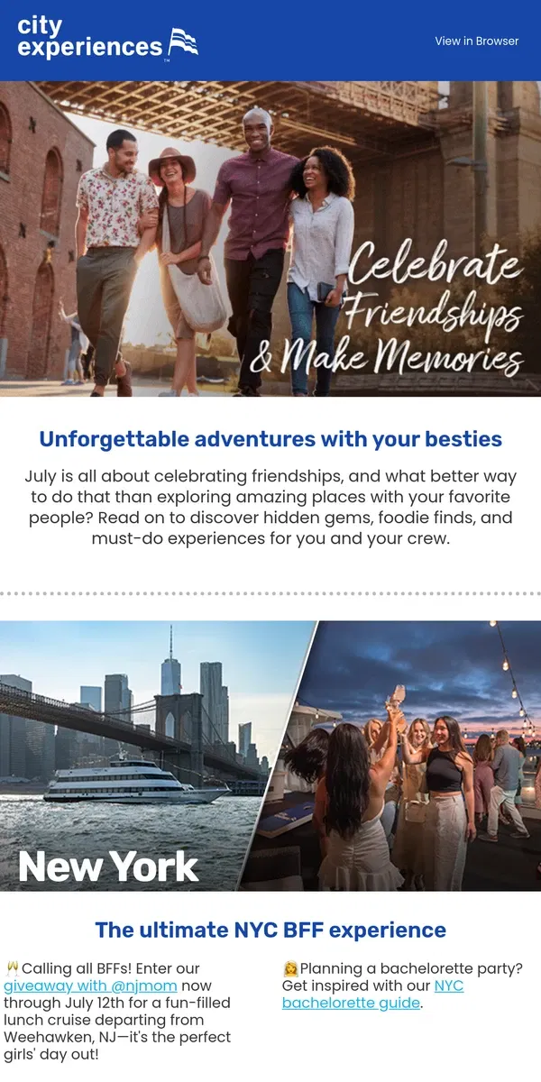 Email from City Experiences. Add These Experiences to Your BFF Bucket List 👯✨