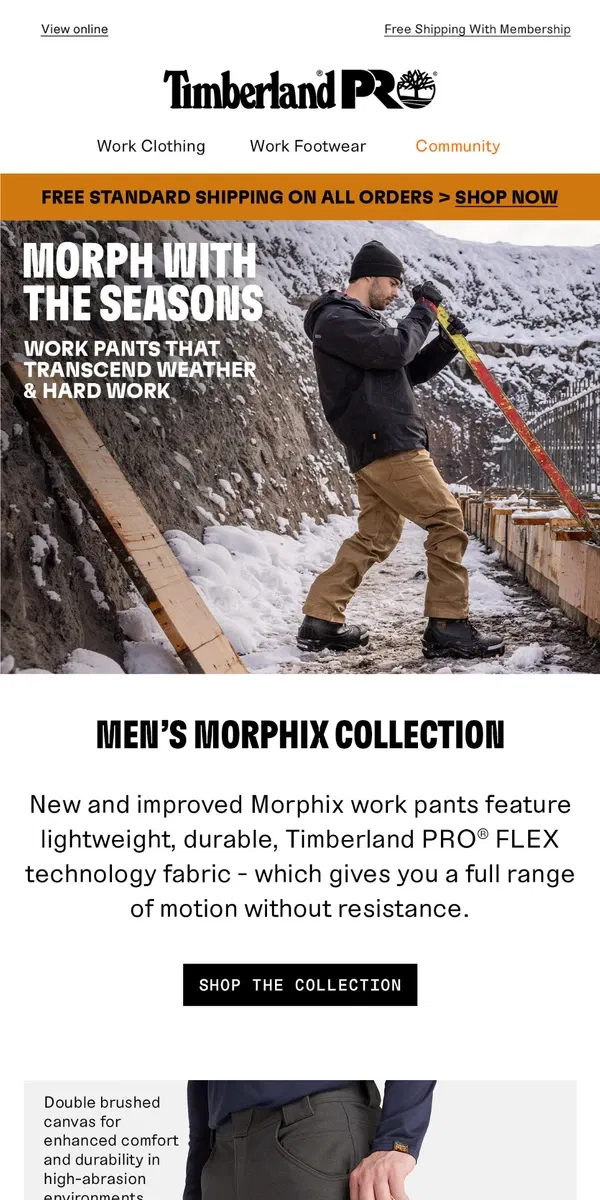 Email from Timberland. Our Morphix work pants take on any job & any season.