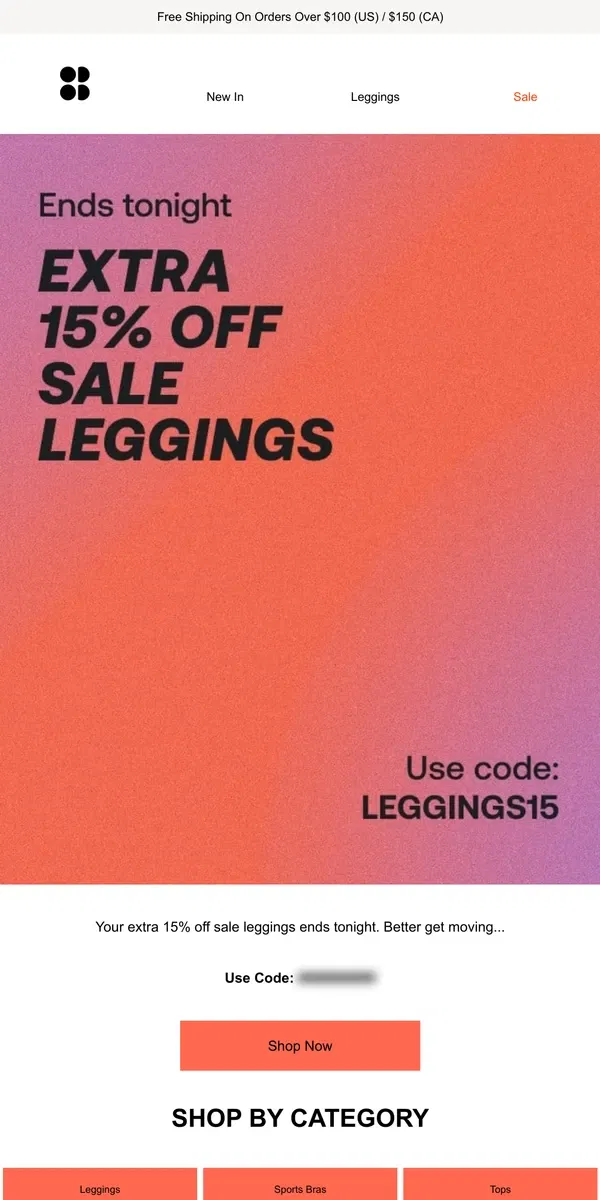 Email from Sweaty Betty. ENDS TONIGHT: extra 15% off sale leggings 🚨