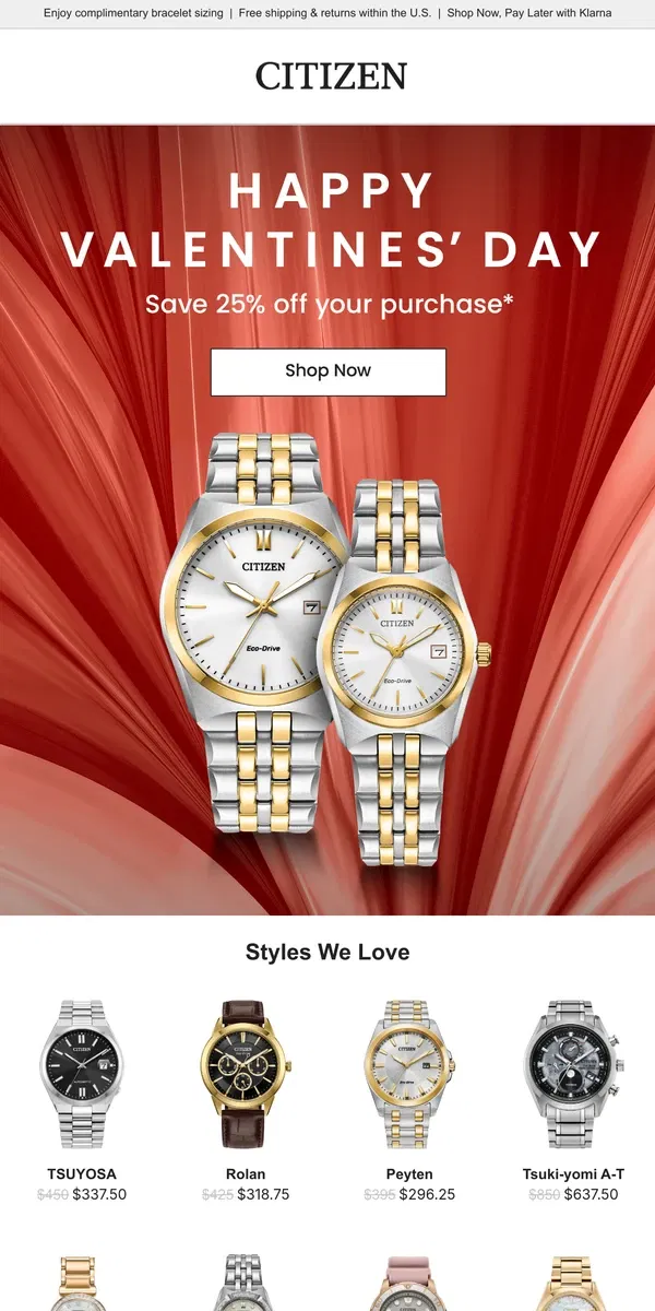 Email from Citizen Watch. Happy Valentine’s Day