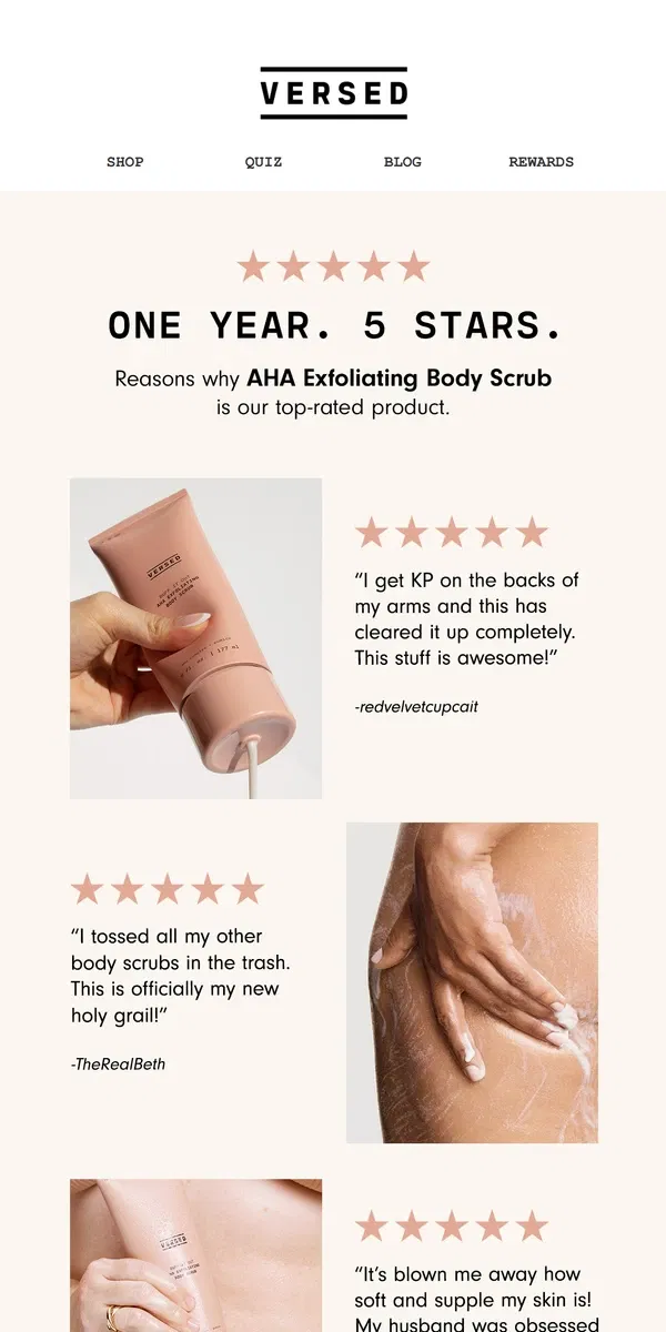 Email from Versed Skin. Have you tried our award-winning body treatment?