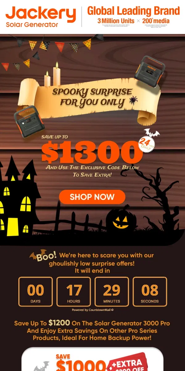 Email from Jackery. 🎉Spooky Surprise: 24-Hour Exclusive Offer for Extra Savings🎃