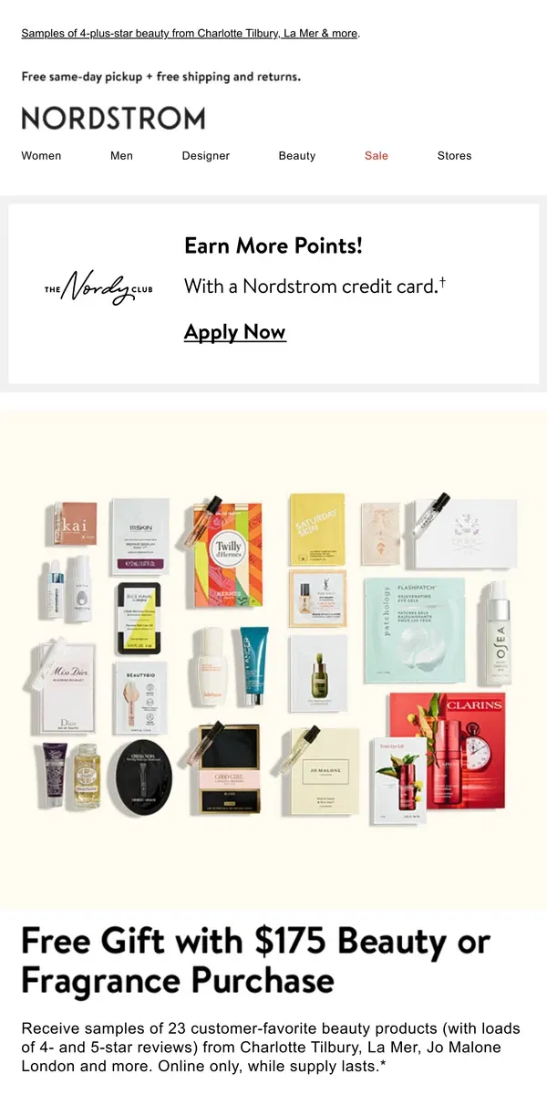 Email from Nordstrom. FREE 23-piece gift with purchase!