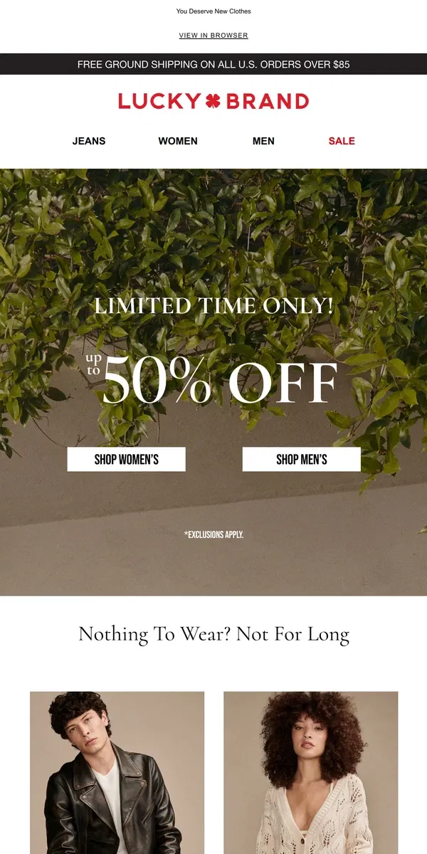 Email from Lucky Brand. YES! Up To 50% Off Spring Styles Inside