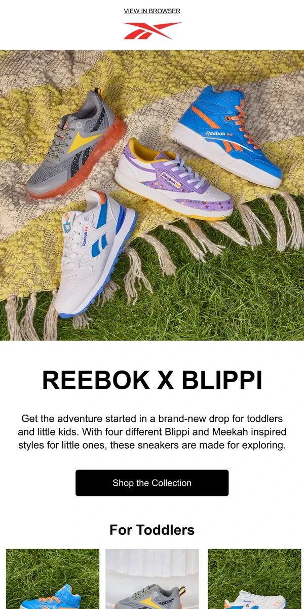 Email from Reebok. New kids’ arrival: Reebok x Blippi